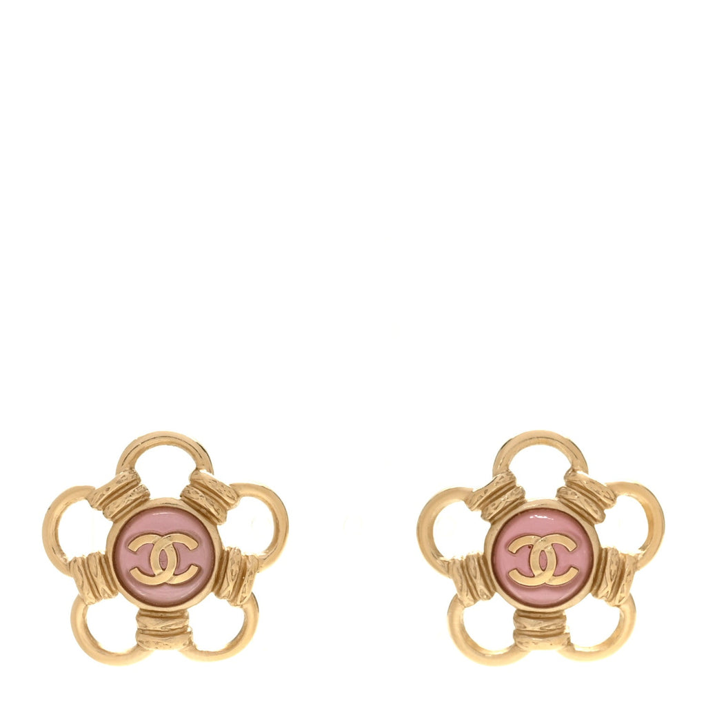 Resin CC Flower Earrings Gold Pink