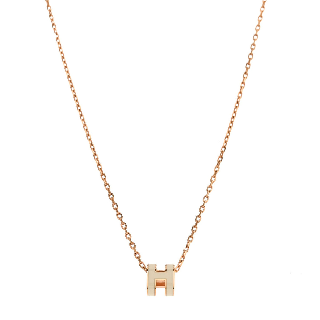 Lacquered Rose Gold Mini Pop H Pendant Necklace White