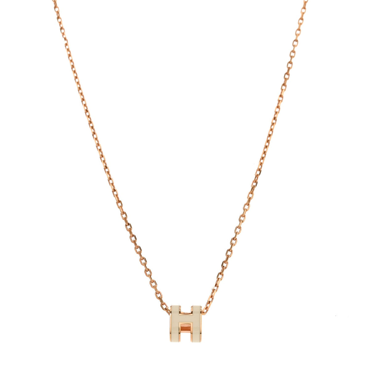 Lacquered Rose Gold Mini Pop H Pendant Necklace White