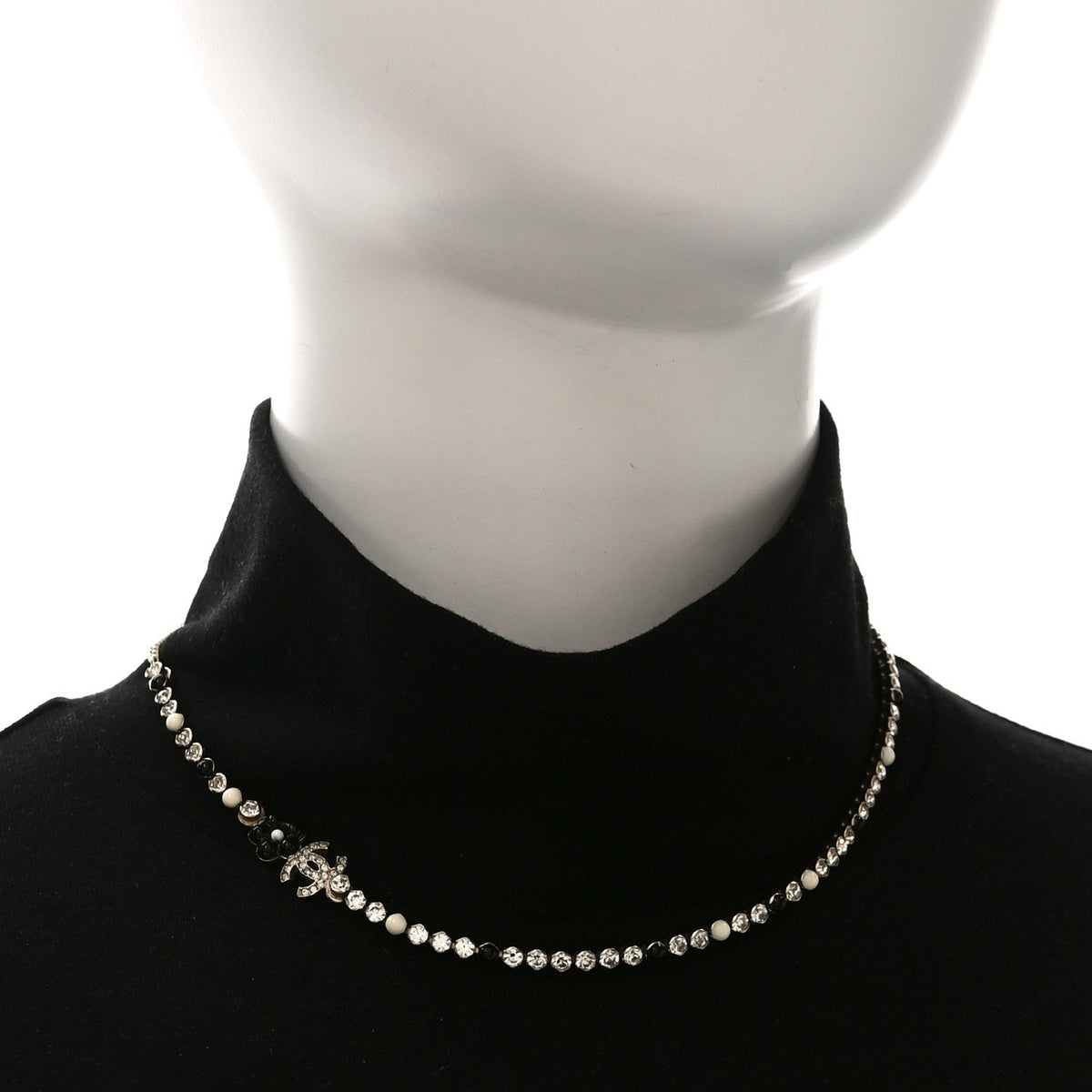Crystal Pearl Glass Beaded CC Short Necklace Gold White Black