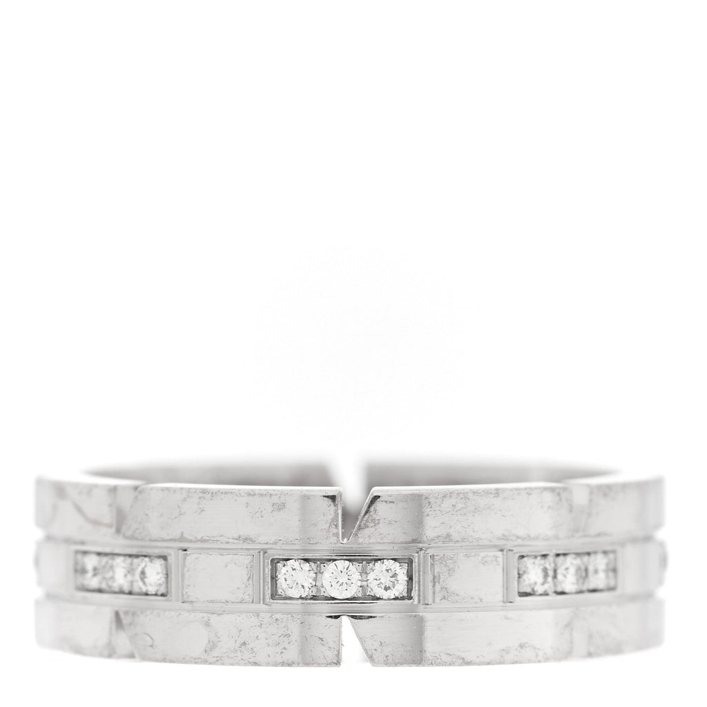 18K White Gold Diamond Tank Francaise Band Ring 57 8