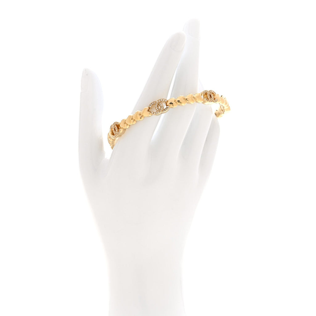 Crystal CC Heart Link Bracelet M Gold