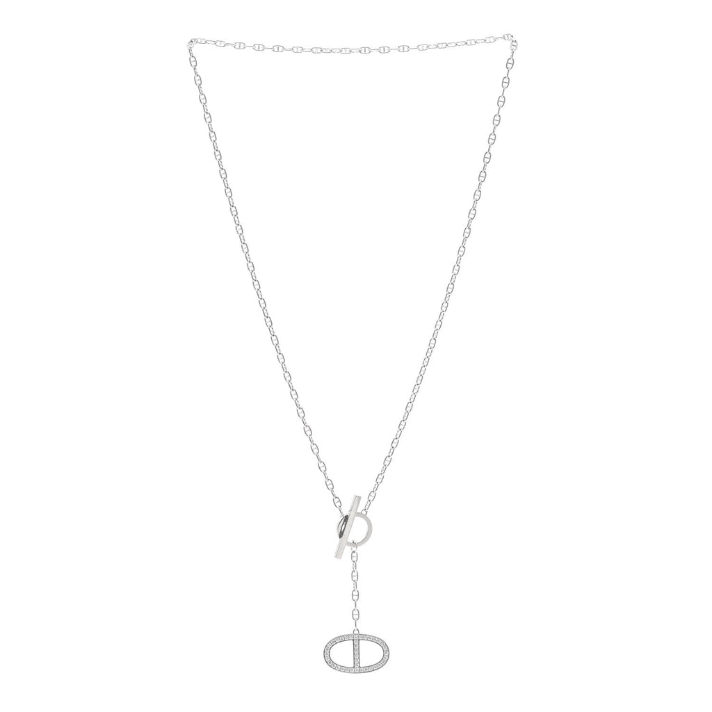 18K White Gold Diamond GM Chaine D'Ancre Contour Pendant Necklace ST