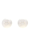Resin Metal CC Stud Earrings Silver Pearly White