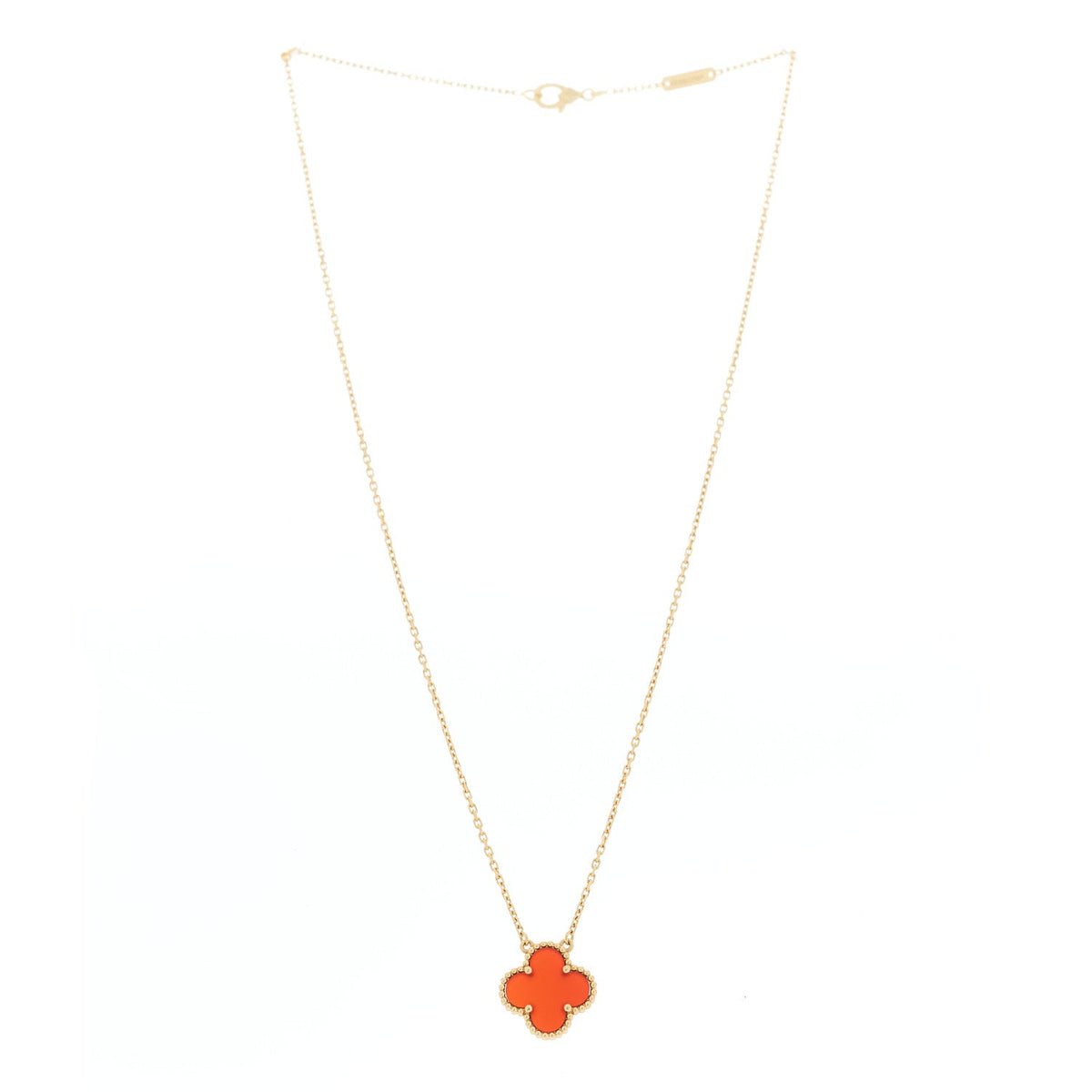 18K Yellow Gold Carnelian Vintage Alhambra Pendant Necklace