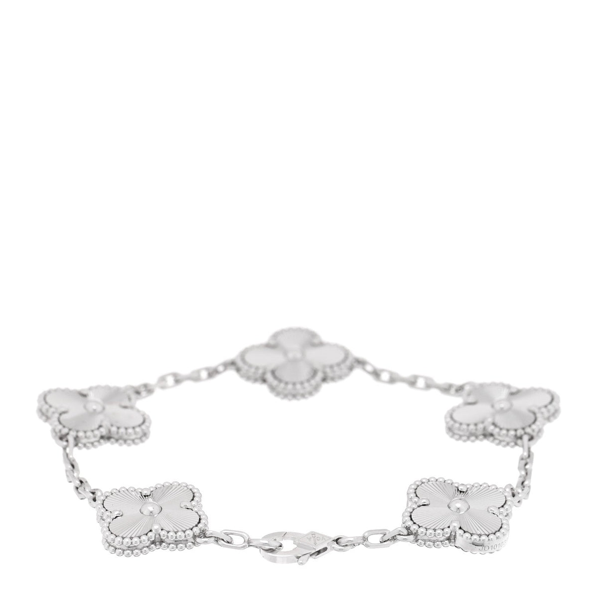 18K White Gold 5 Motifs Guilloche Vintage Alhambra Bracelet