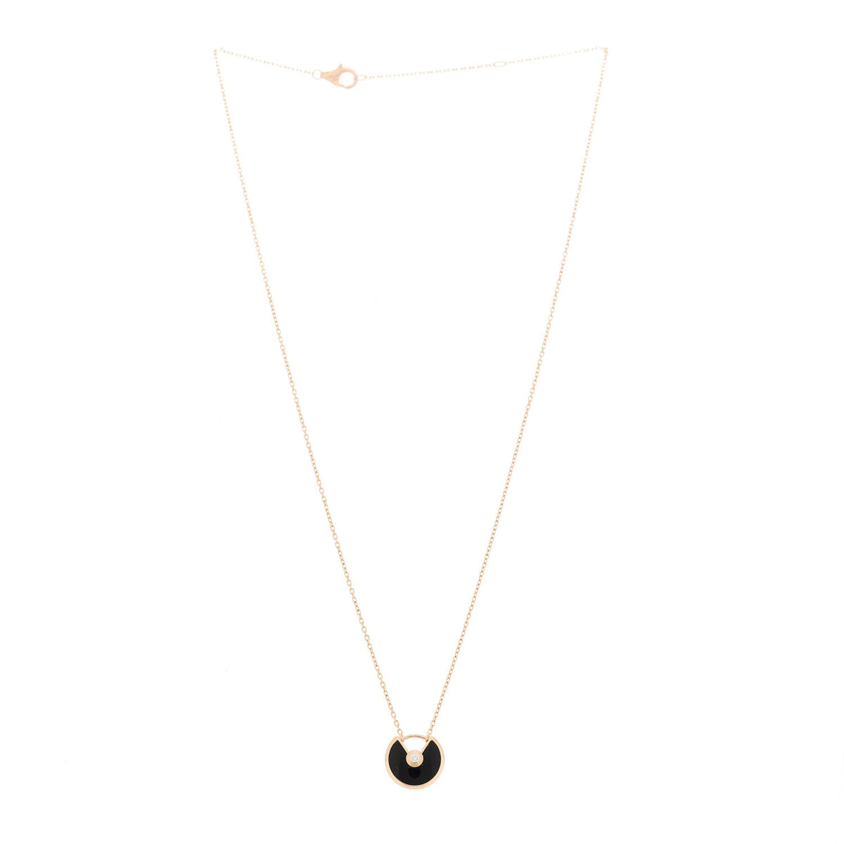 18K Pink Gold Diamond Black Onyx XS Amulette de Cartier Pendant Necklace