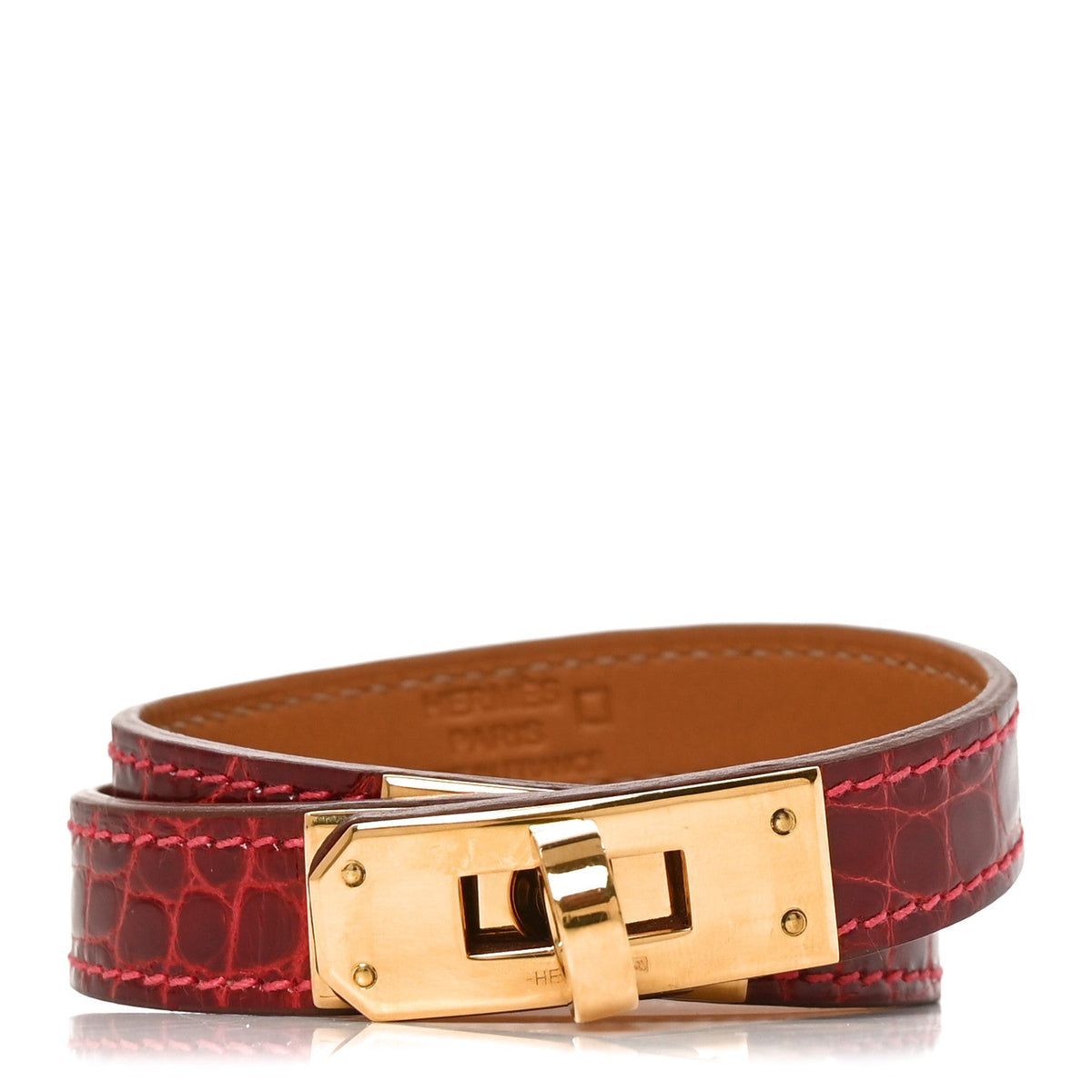 Shiny Alligator Kelly Double Tour Bracelet S Fuchsia