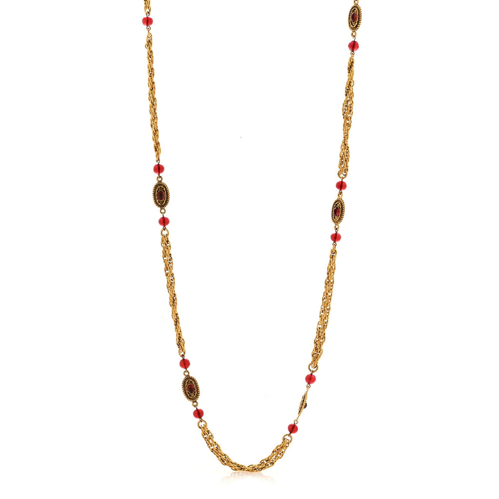 Gripoix Chicklet Sautoir Necklace Gold Red