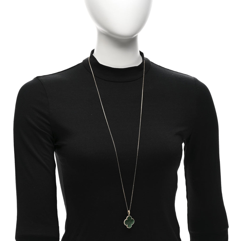 18K Yellow Gold Malachite Magic Alhambra Pendant Necklace