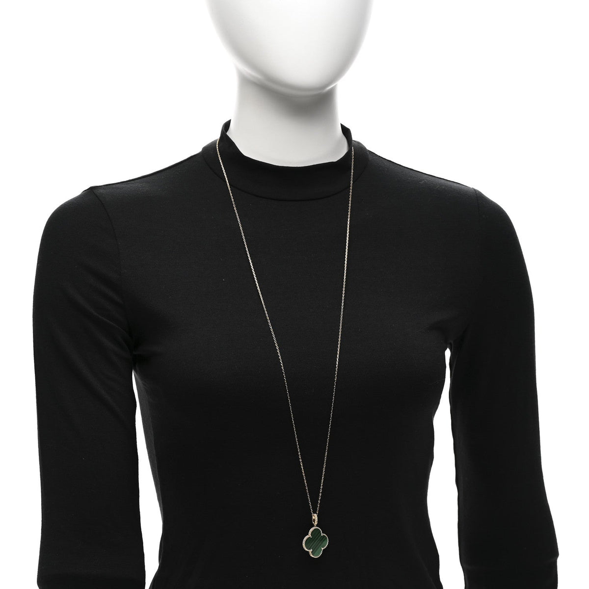 18K Yellow Gold Malachite Magic Alhambra Pendant Necklace