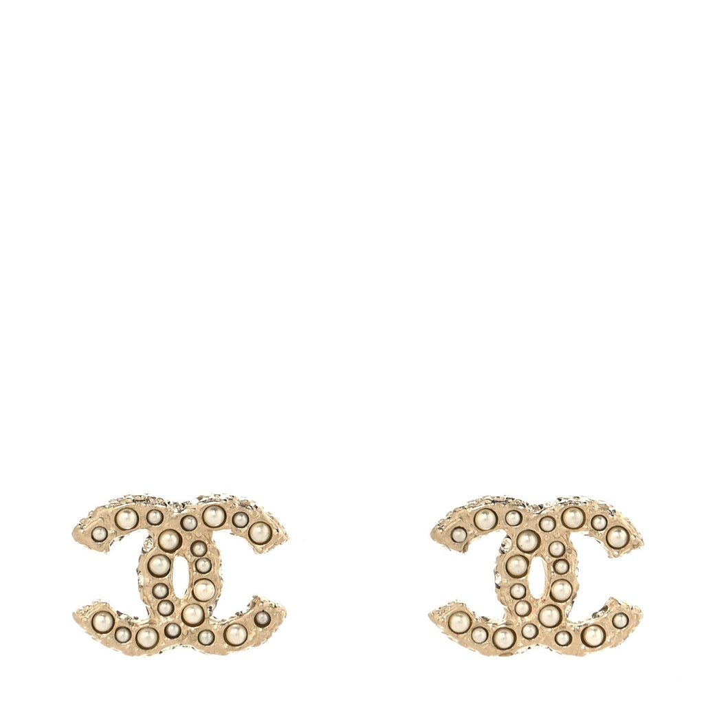 Metal Graduated Pearl Crystal CC Earrings Light Gold