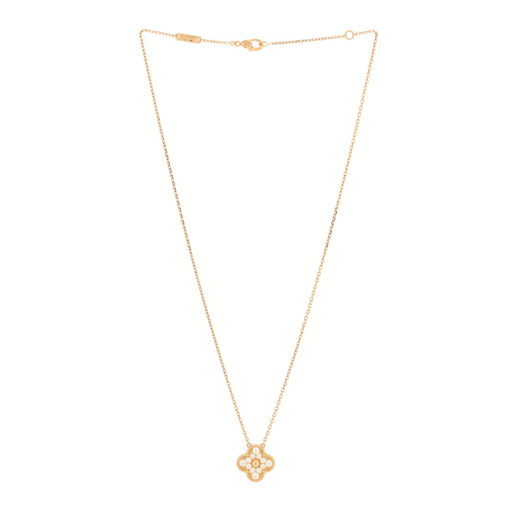 18K Yellow Gold Diamond Vintage Alhambra Pendant Necklace
