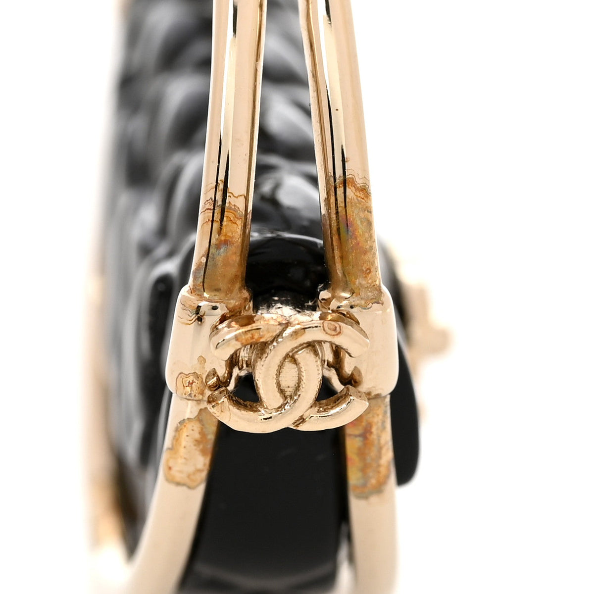Metal Resin Quilted Flap Bag Hoop Earrings Black Gold