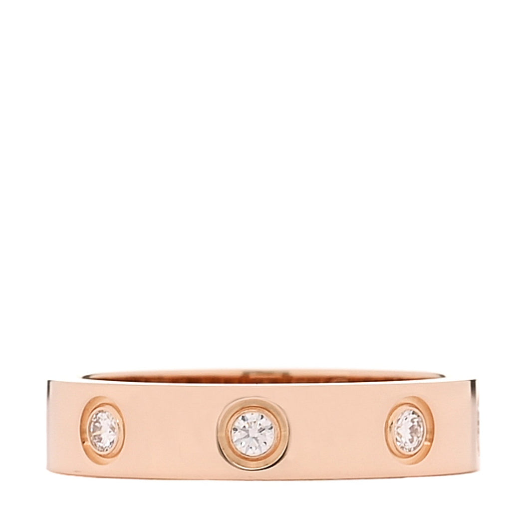 18K Pink Gold 8 Diamond 4mm LOVE Wedding Band Ring 49 5