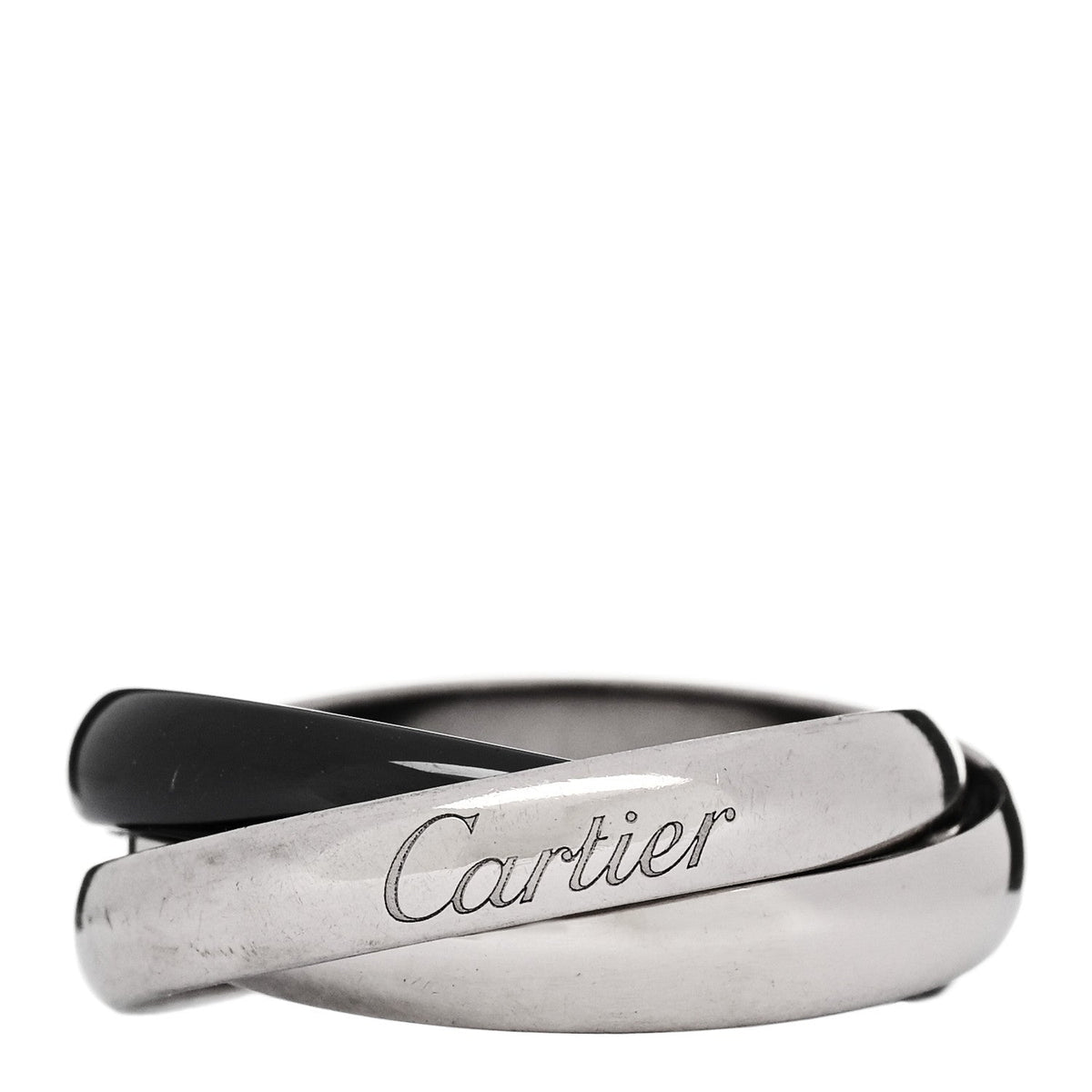 18K White Gold Black Ceramic Trinity Ring 56 7.5