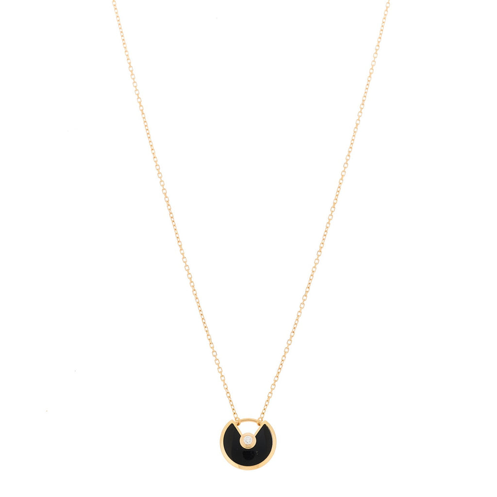18K Pink Gold Diamond Black Onyx XS Amulette de Cartier Pendant Necklace