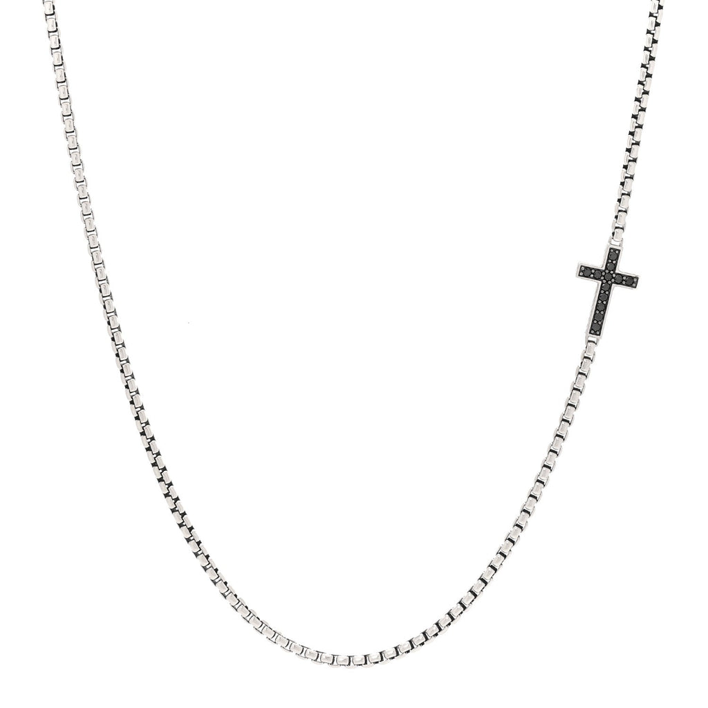 Sterling Silver Black Diamond Streamline Cross Station Necklace 26"