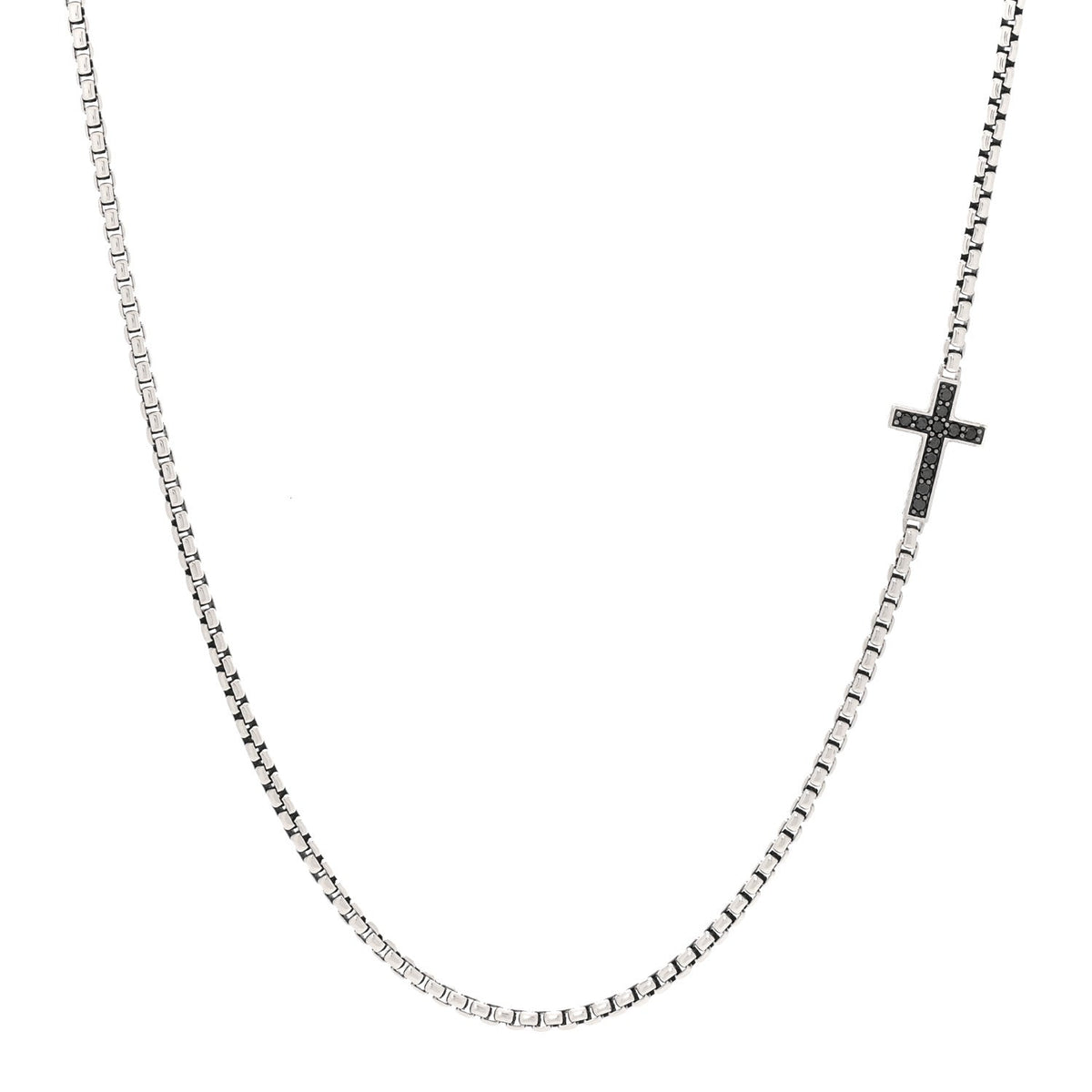 Sterling Silver Black Diamond Streamline Cross Station Necklace 26"