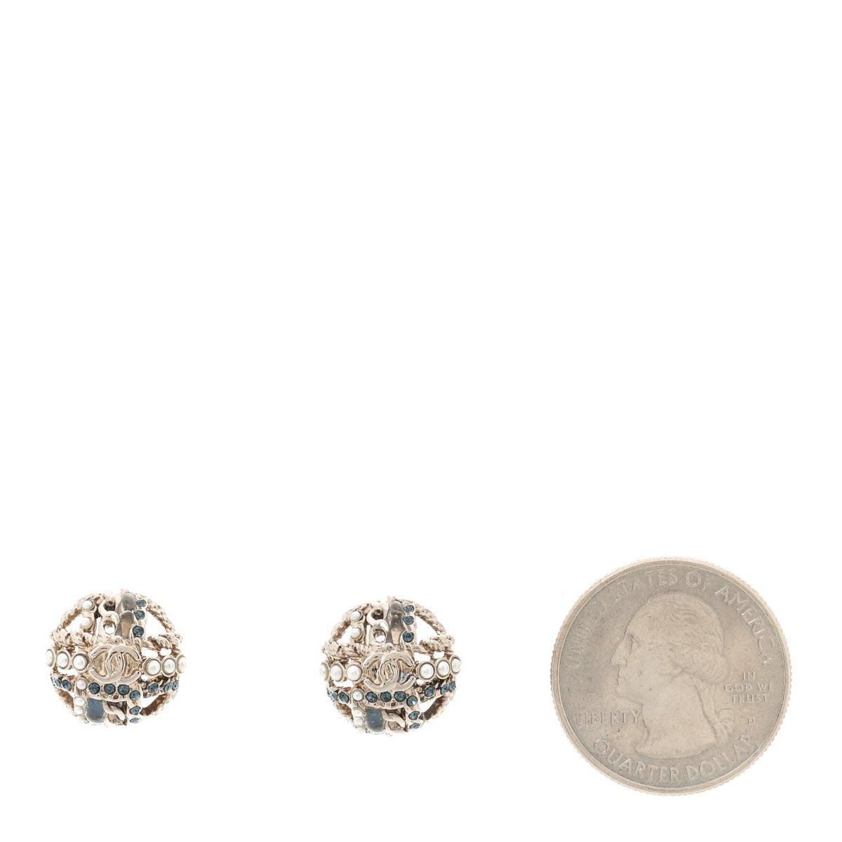 Crystal Pearl CC Round Earrings Silver Blue