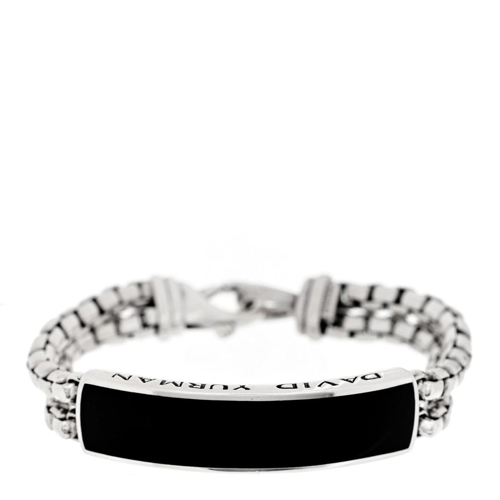 Sterling Silver Black Onyx ID Curb Chain Bracelet
