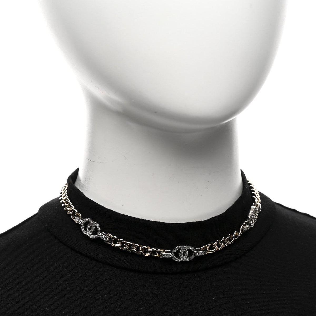 Crystal CC Chain Links Choker Necklace Gold