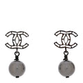 Ruthenium Pearl Crystal Baguette CC Drop Earrings Silver Grey
