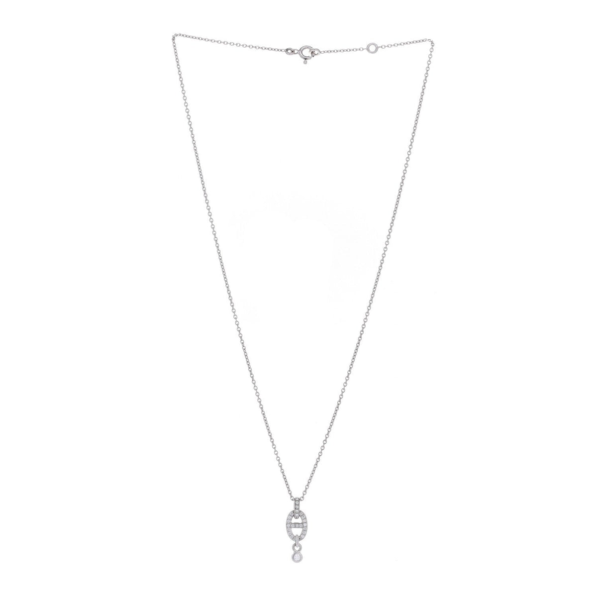 18K White Gold Diamond PM Chaine d'Ancre Enchainee Necklace