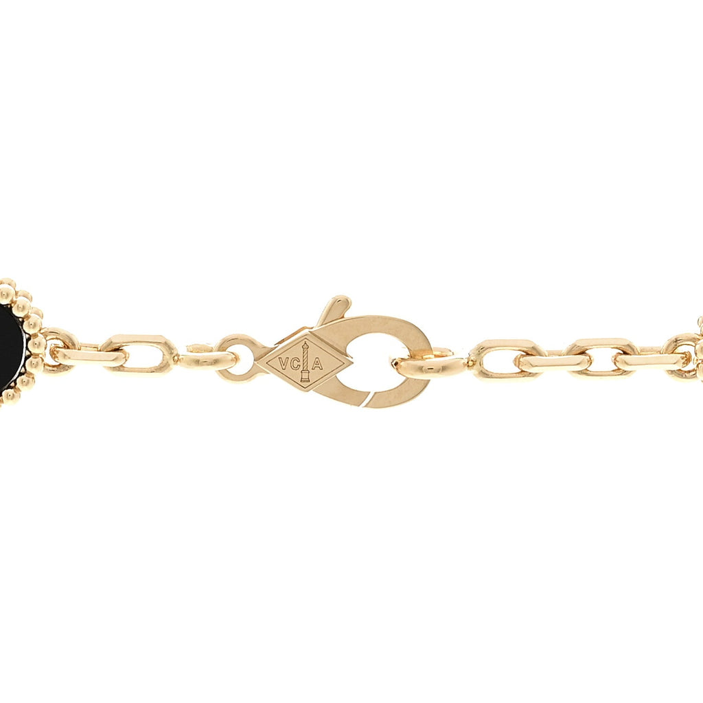 18K Yellow Gold Black Onyx 10 Motifs Vintage Alhambra Necklace