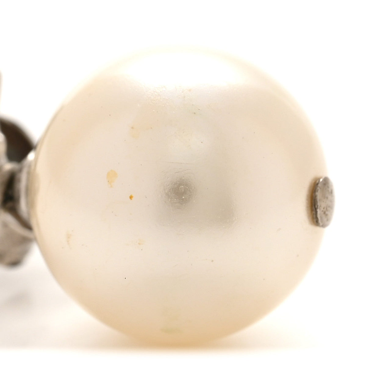 Crystal Pearl CC Drop Earrings Silver Pearly White