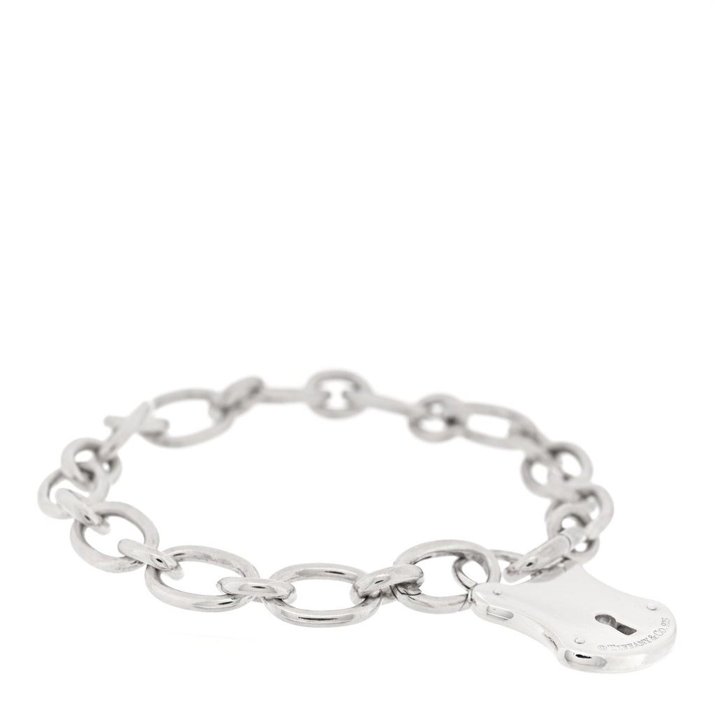 Sterling Silver Oval Clasping Link Emblem Lock Charm Bracelet