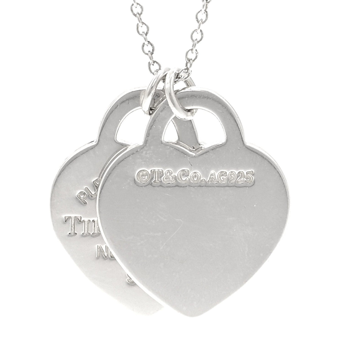 Sterling Silver Enamel Return to Tiffany Double Heart Tag Pendant Necklace Blue