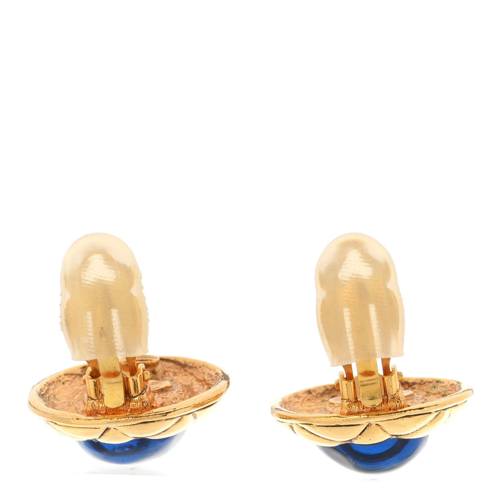 Gripoix Quilted Clip On Earrings Gold Blue