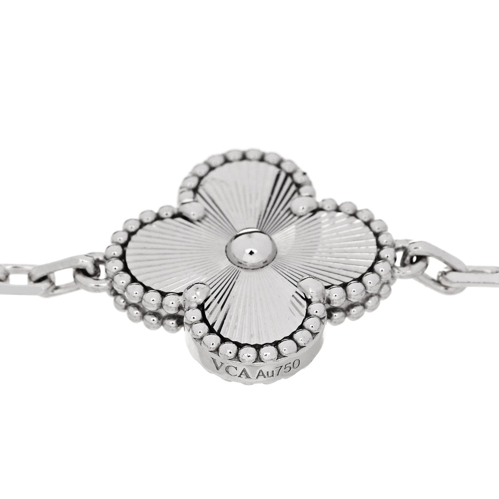 18K White Gold 5 Motifs Guilloche Vintage Alhambra Bracelet