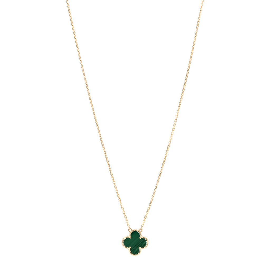 18K Yellow Gold Malachite Vintage Alhambra Pendant Necklace