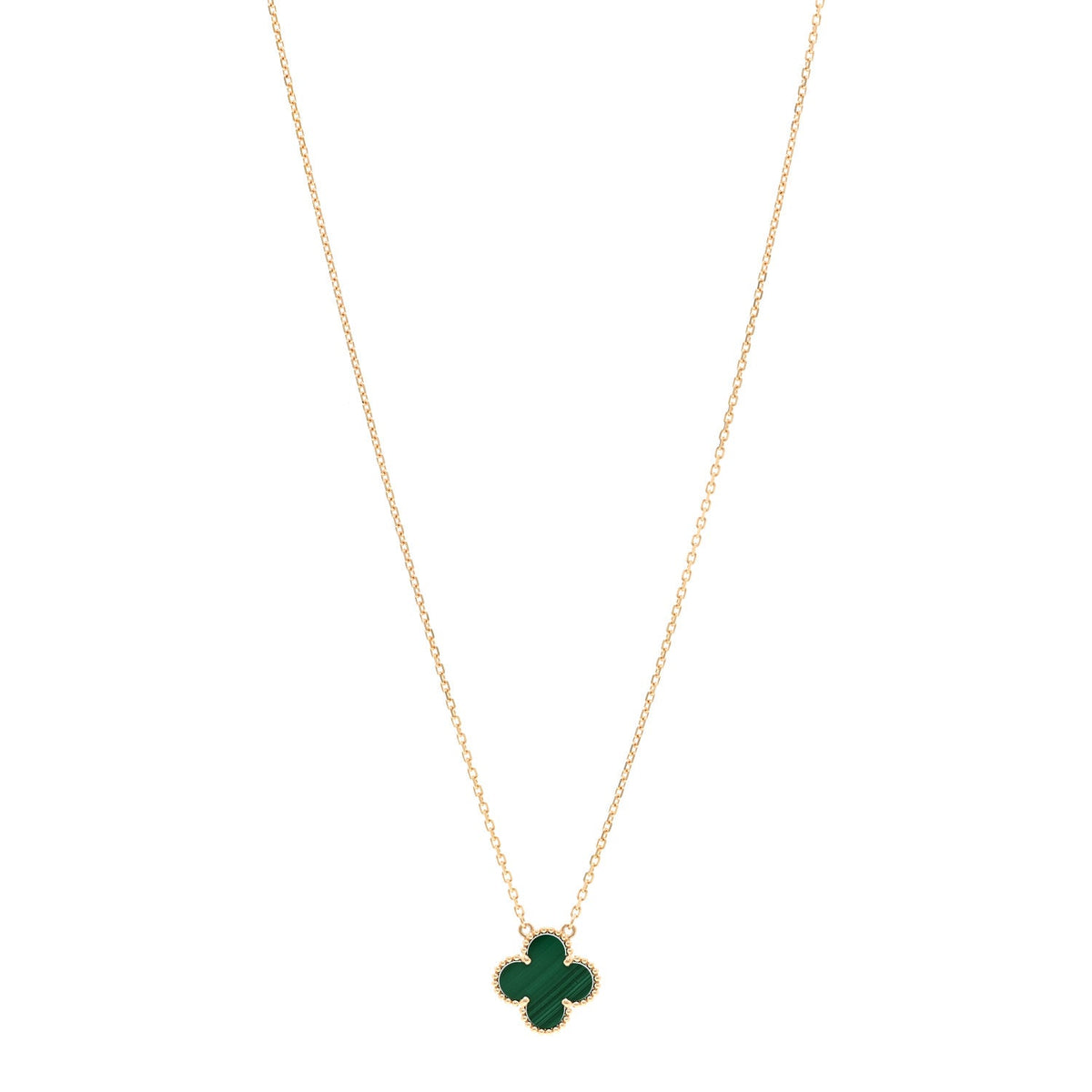 18K Yellow Gold Malachite Vintage Alhambra Pendant Necklace