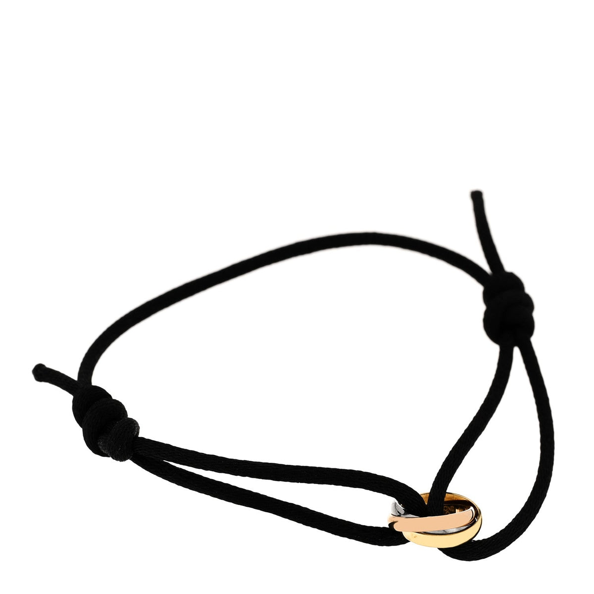18k Pink Yellow White Gold Trinity Adjustable Cord Bracelet Black