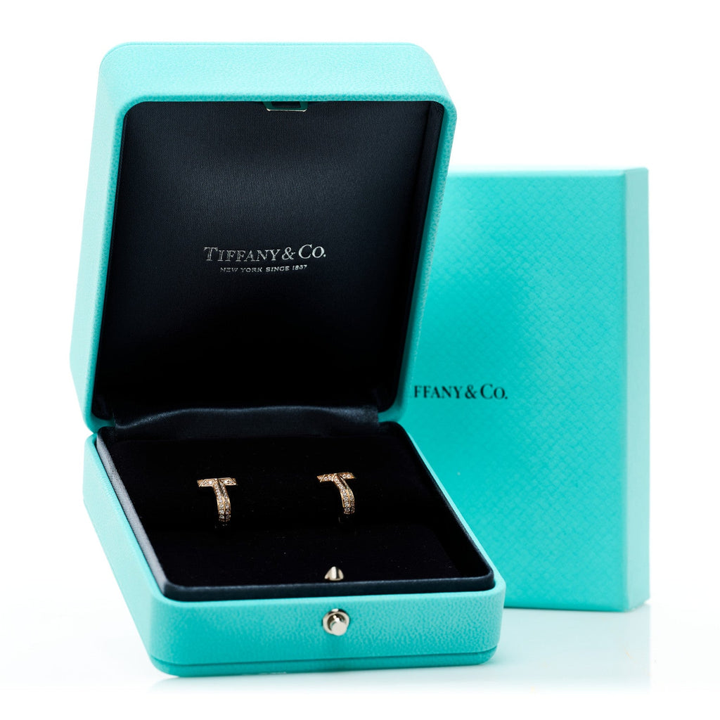 18K Rose Gold Diamond T1 Half Pave Huggie Earrings