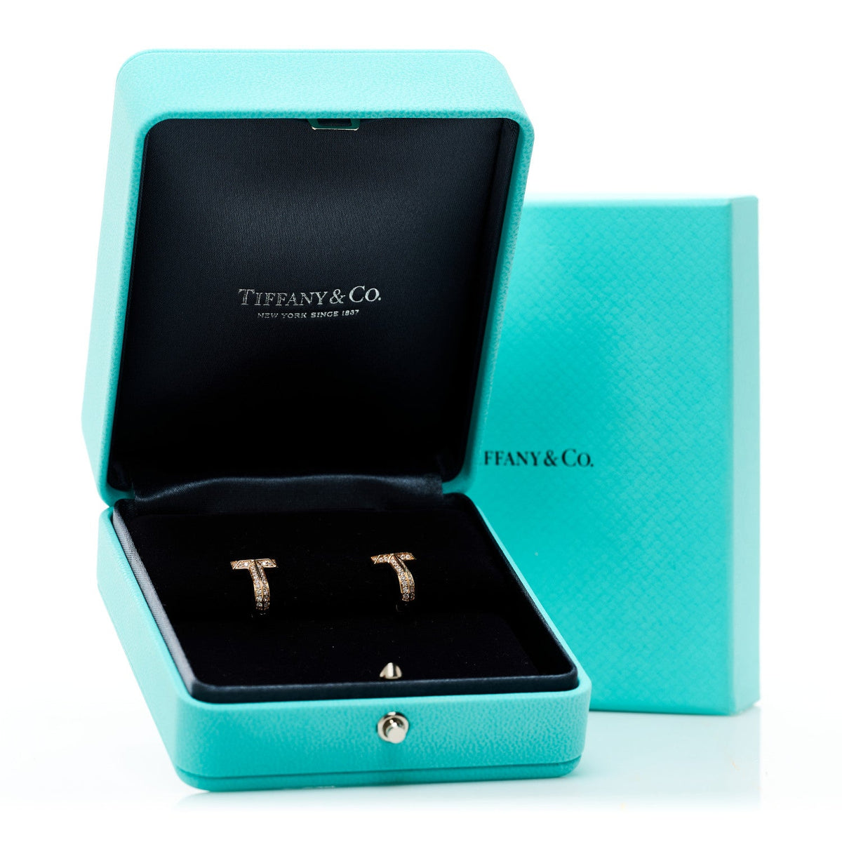 18K Rose Gold Diamond T1 Half Pave Huggie Earrings