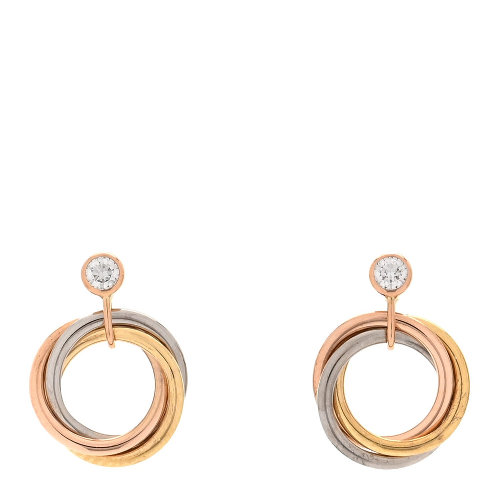 18K Pink Yellow White Gold Diamond Trinity Drop Earrings