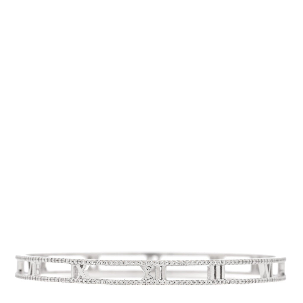 18K White Gold Diamond Atlas Open Bangle Bracelet