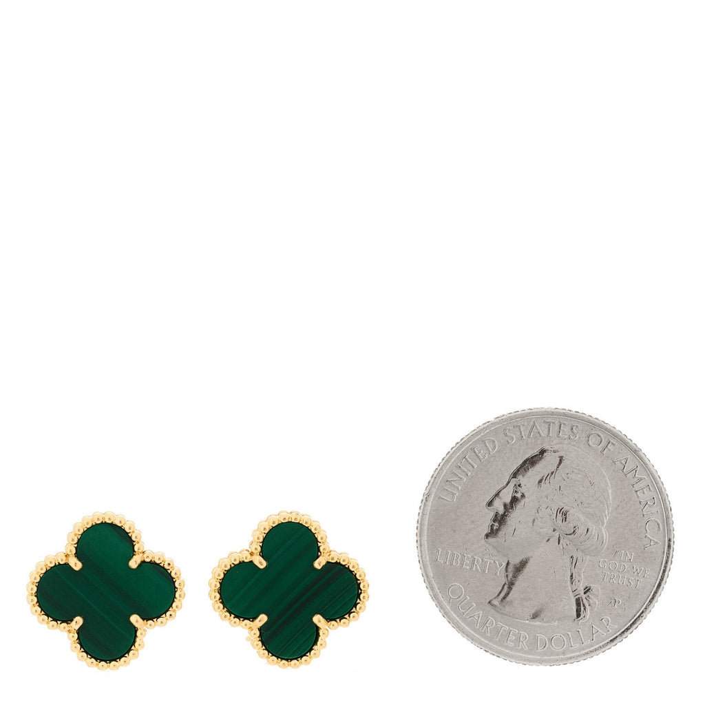 18K Yellow Gold Malachite Vintage Alhambra Earrings