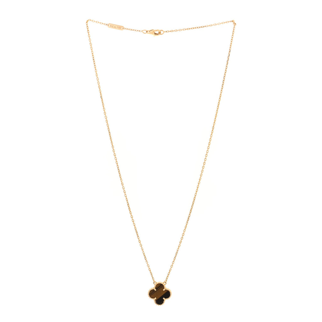 18K Yellow Gold Tiger Eye Vintage Alhambra Pendant Necklace