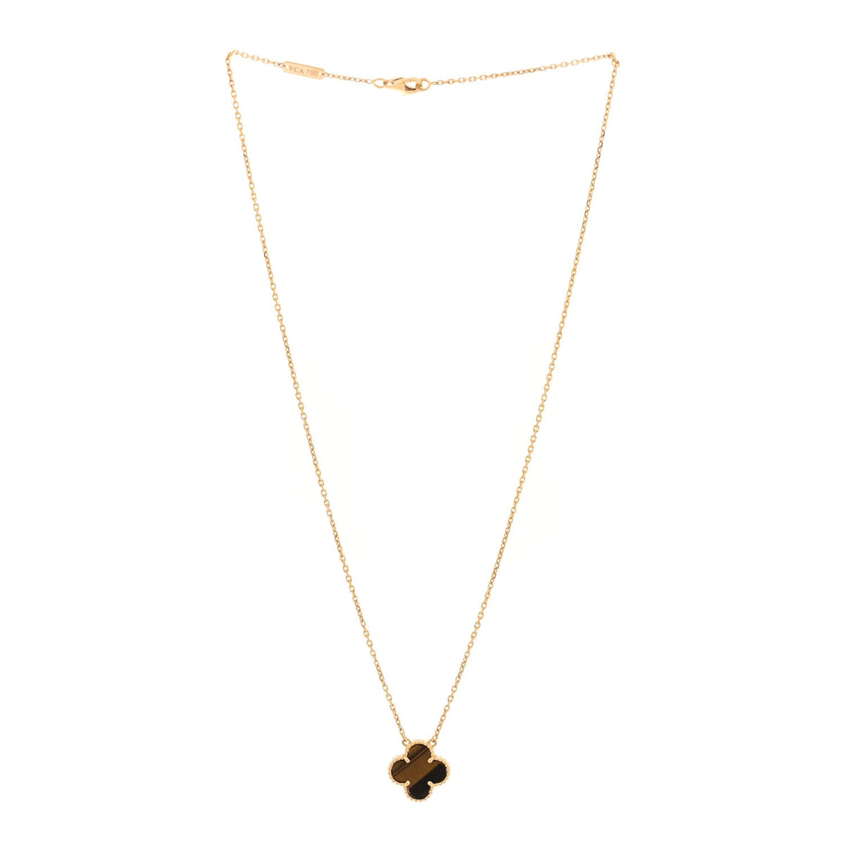 18K Yellow Gold Tiger Eye Vintage Alhambra Pendant Necklace