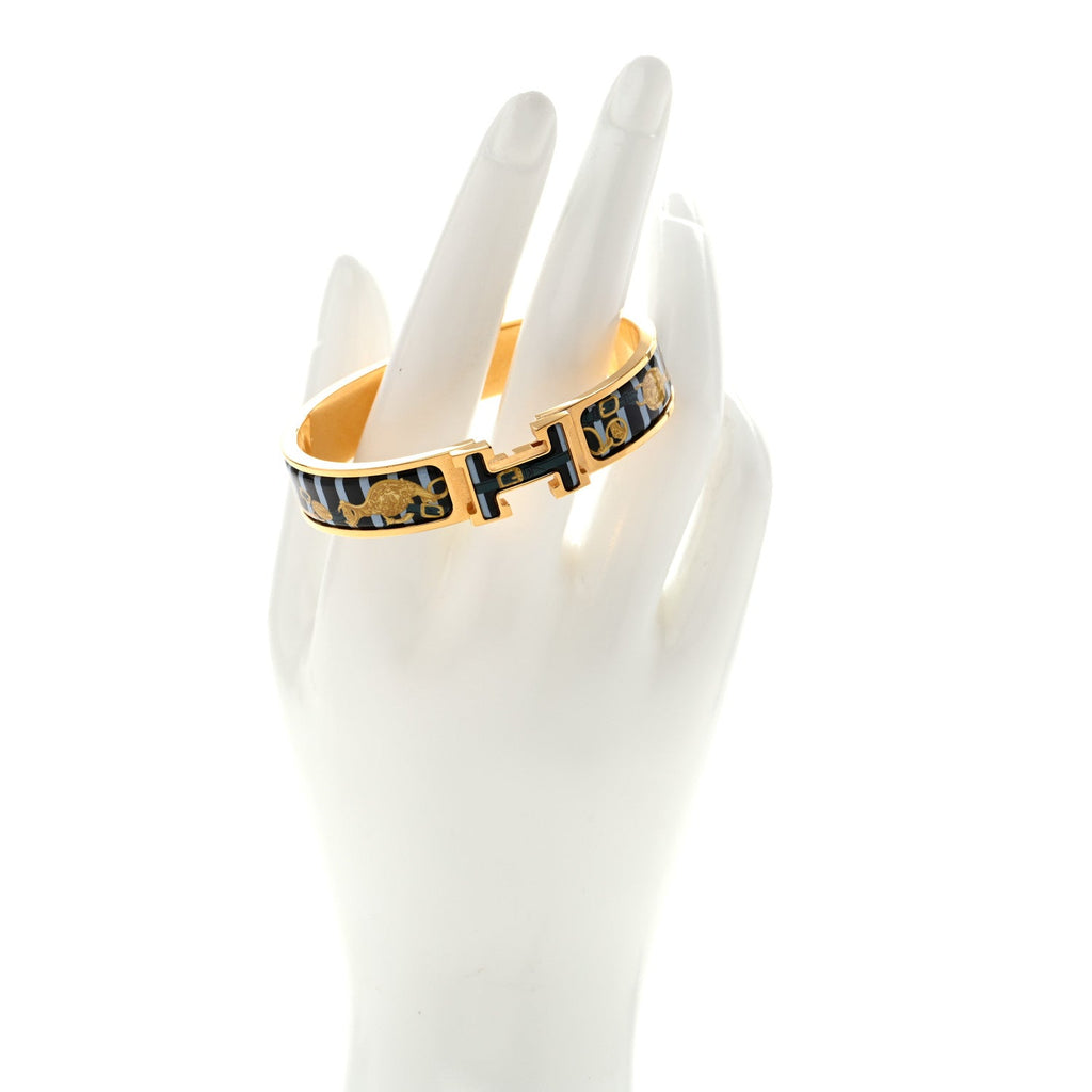 Enamel Printed Brides de Gala Bayadere Narrow Clic Clac H Bracelet PM Blue