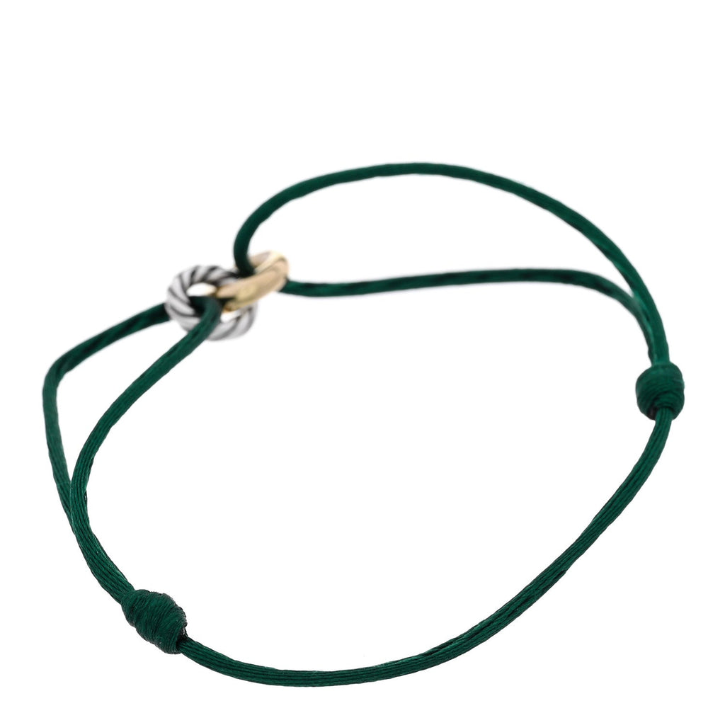Sterling Silver 14K Yellow Gold Sculpted Cable Linked Cord Bracelet Green