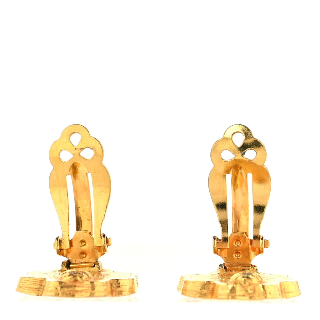 Metal Crystal Clover Clip On Earrings Gold