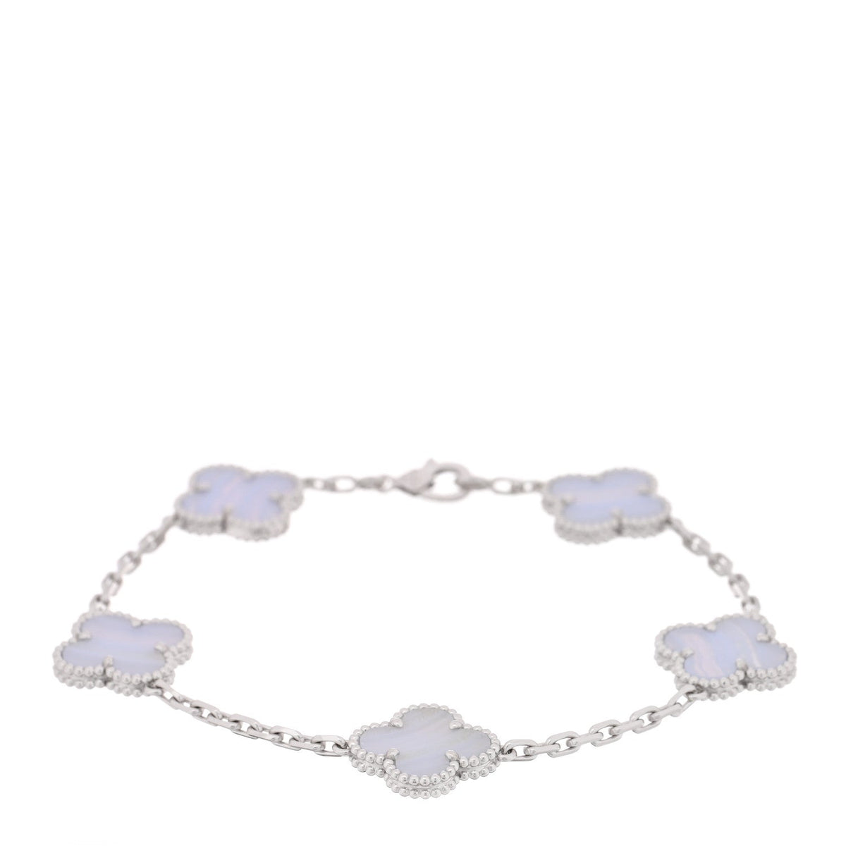 18K White Gold Chalcedony 5 Motifs Vintage Alhambra Bracelet