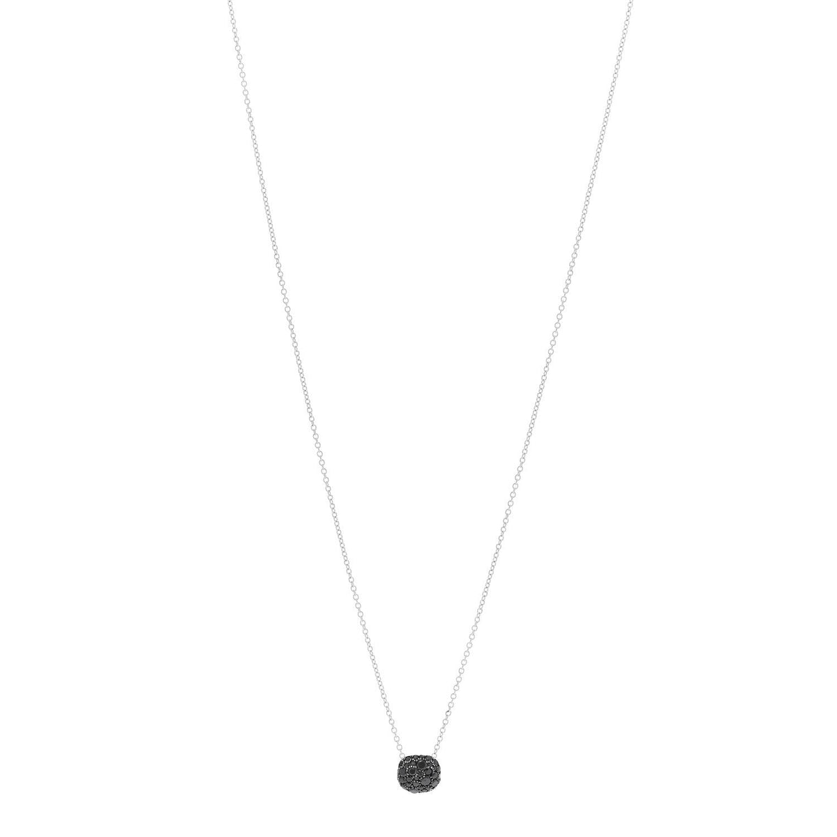 18K White Gold Black Diamond Cushion Pendant Necklace