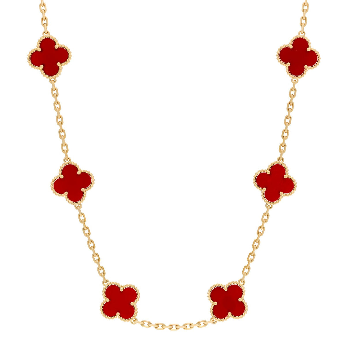 18K Yellow Gold Carnelian 10 Motifs Vintage Alhambra Necklace